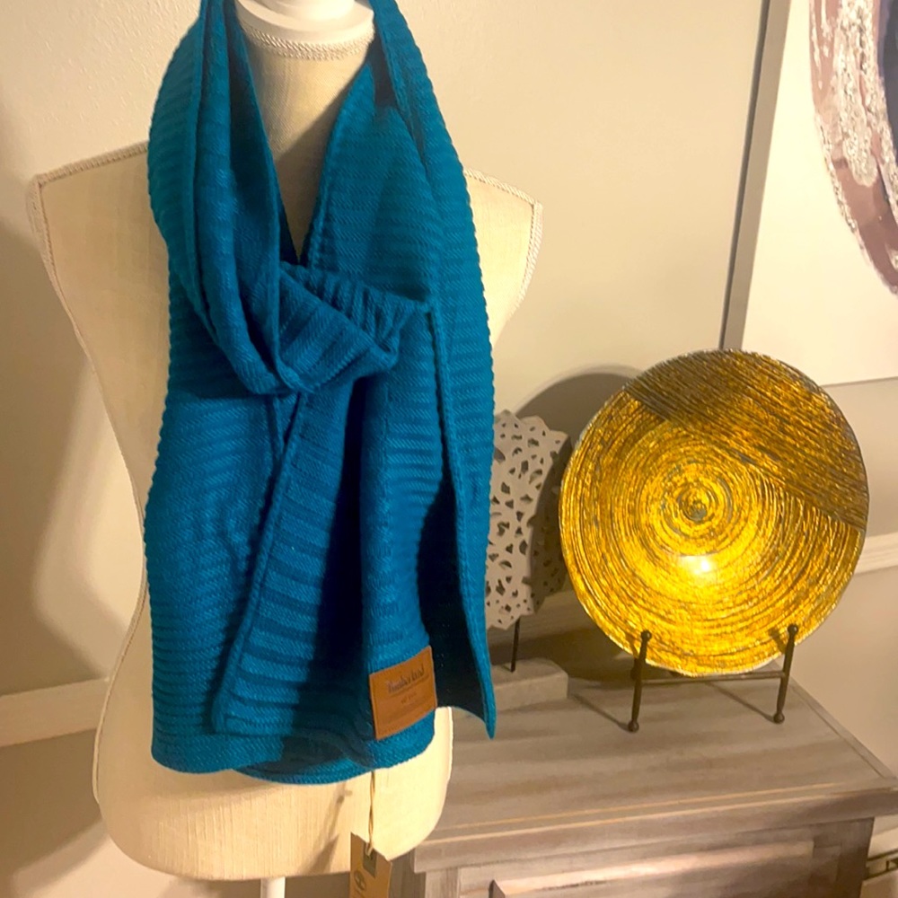 TIMBERLAND RIBBED TURQUOISE KNIT SCARF
